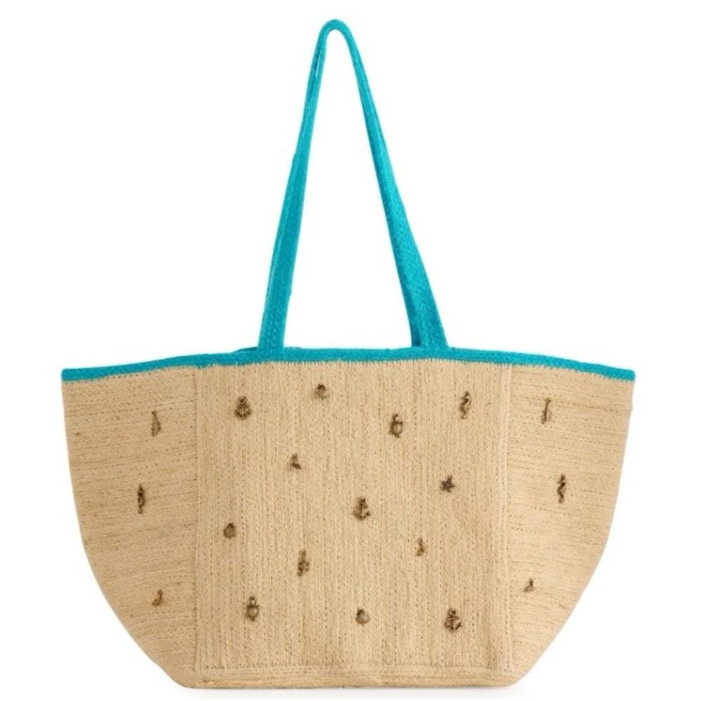 NEW Shiraleah Cici Natural Tote Bag Large Jute Sea Animal Charms Tan  12 x 22 - Picture 4 of 14